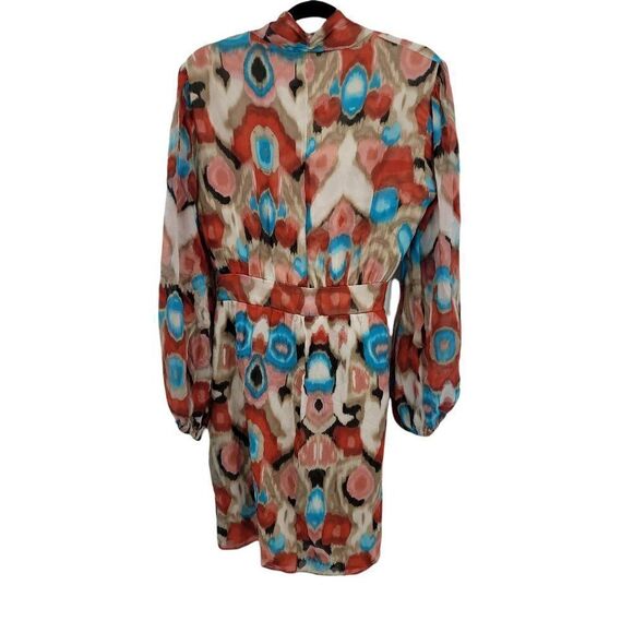 Laundry by Shelli‎ Segal Silk Mod Ikat Wrap Balloon Sleeve Mini Dress Sz 14 - Picture 3 of 12
